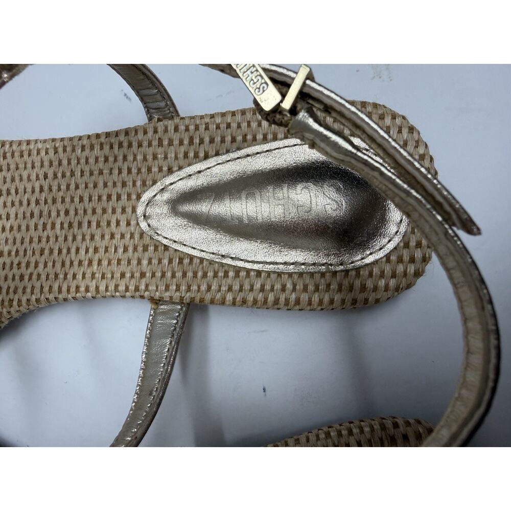 Schutz Women’s Elsha Gold Metallic Strappy Sandals T Strap Summer Size 9.5 M - Picture 6 of 10